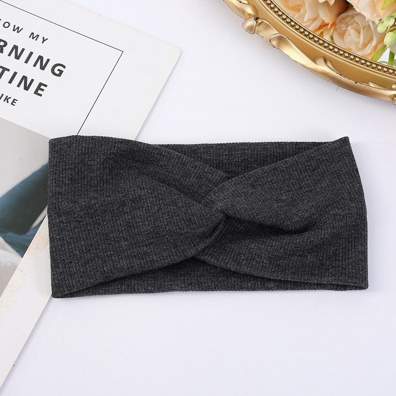 Rib Solid Color Knitted Cross Hair Band Widened Knotted Headband Sport Sweat-absorbent Hair Band with Bangs Floral Headband