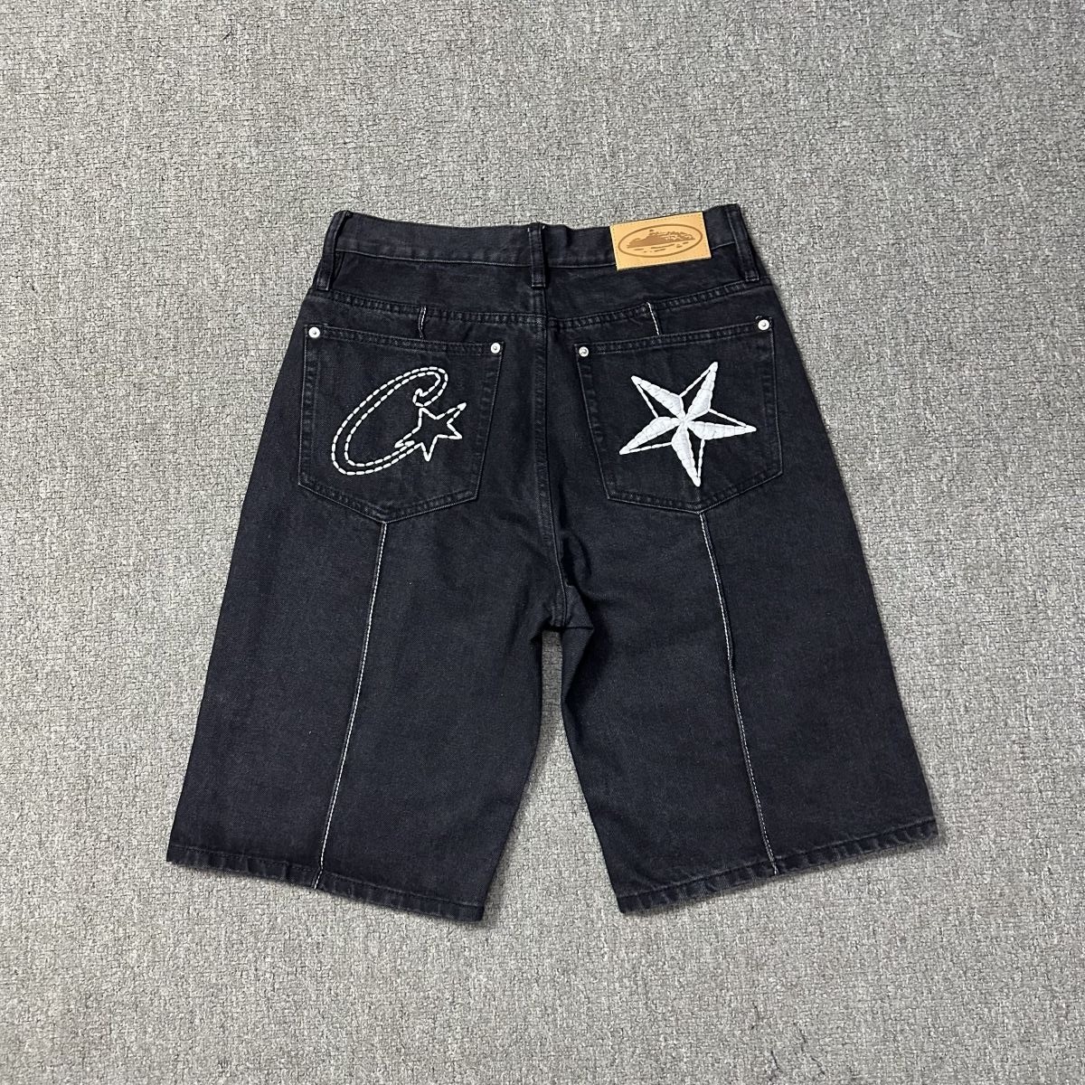thumbnail for Corteiz Alcatraz Jeans New Star Embroidered American High Street Vintage Distressed Casual Cropped Pants Trend