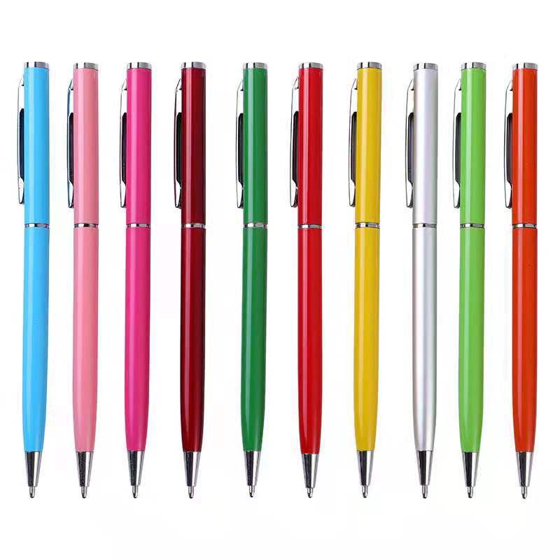 Flat Top Small Gao Shi' Pen Thin Rod Metal Ballpoint Pen Rotating Ballpoint Pen Small Xihua Pen Fixed logo Gift Pen