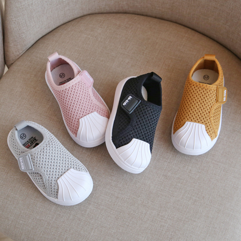 Children's Shoes Spring and Summer Shell Head 2021 New Children's Flying Woven Shoes Boys and Girls Casual Board Shoes Soft Sole Non-slip Sports Shoes
