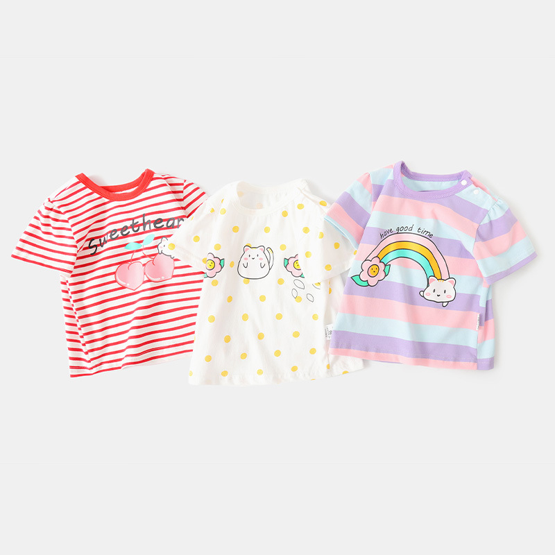 嬰兒衣服休閒1-3歲卡通印花短袖T恤夏裝女童女寶寶小童兒童上衣