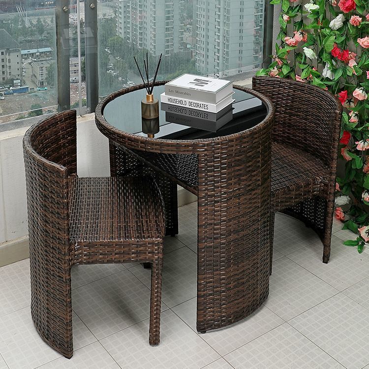 Outdoor Rattan Chair Three-Piece Set Balcony Leisure Table and Chair Backrest Rattan Chair Collectable Courtyard Rattan Furniture Waterproof Sunscreen