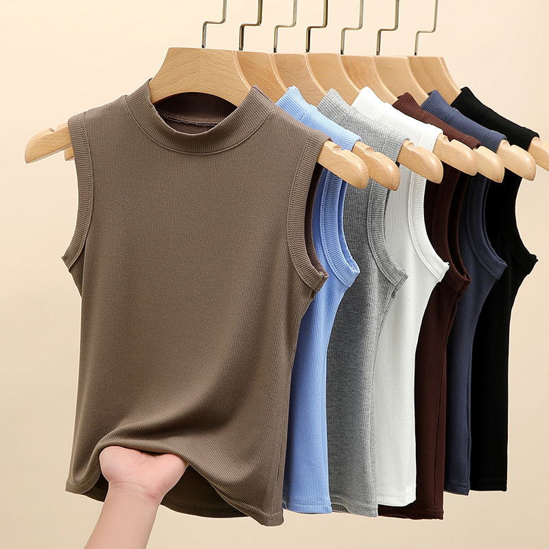Carefully selected round neck camisole women's summer thin outer wear and inner threaded bottoming shirt slim sleeveless top