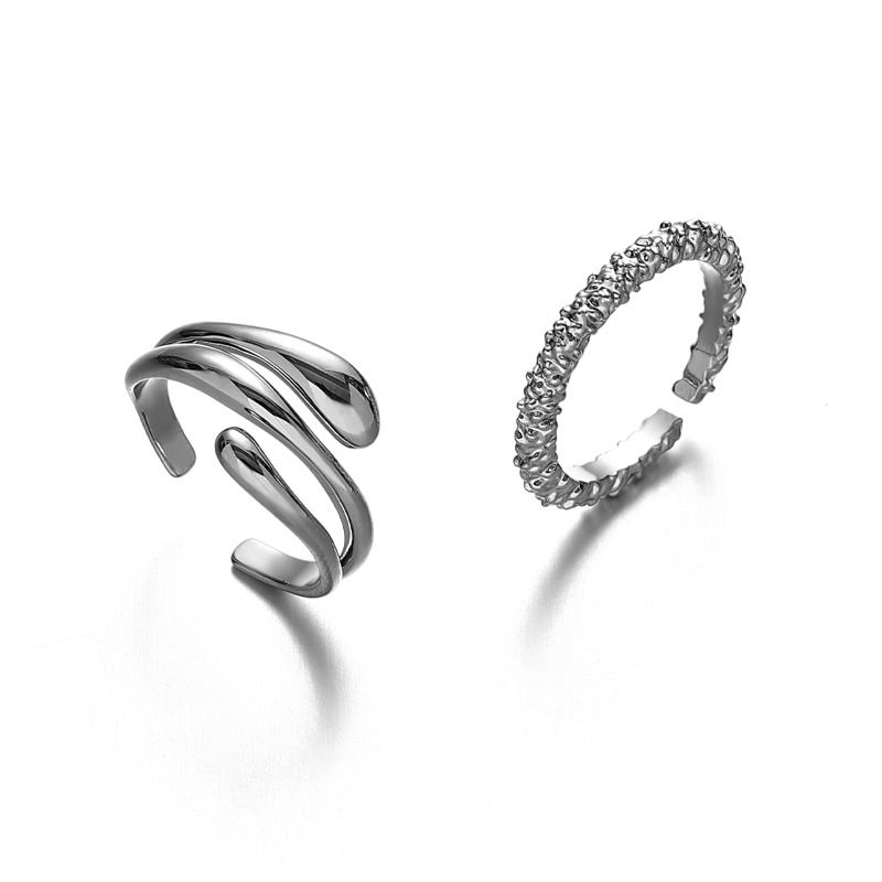 Yehara Kwai Cold Style Gender-Free Simple Foundation Multi-Layer Line Concave and Concave Lava Overlapping Open Ring Jewelry