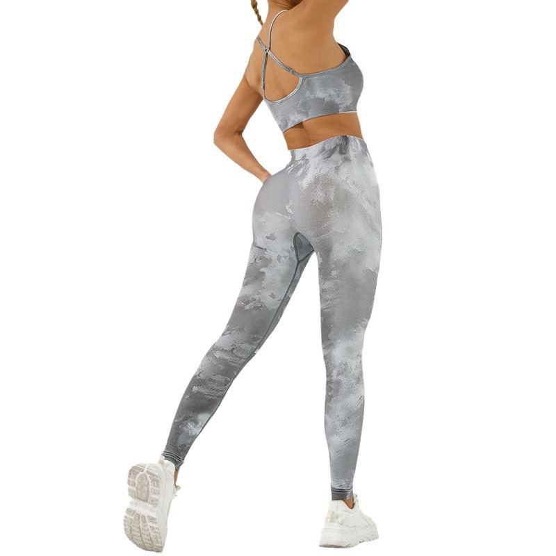 Cross-border seamless hip lifting high waist yoga clothes suit running fitness sports beauty back fitness bra high elastic yoga pants