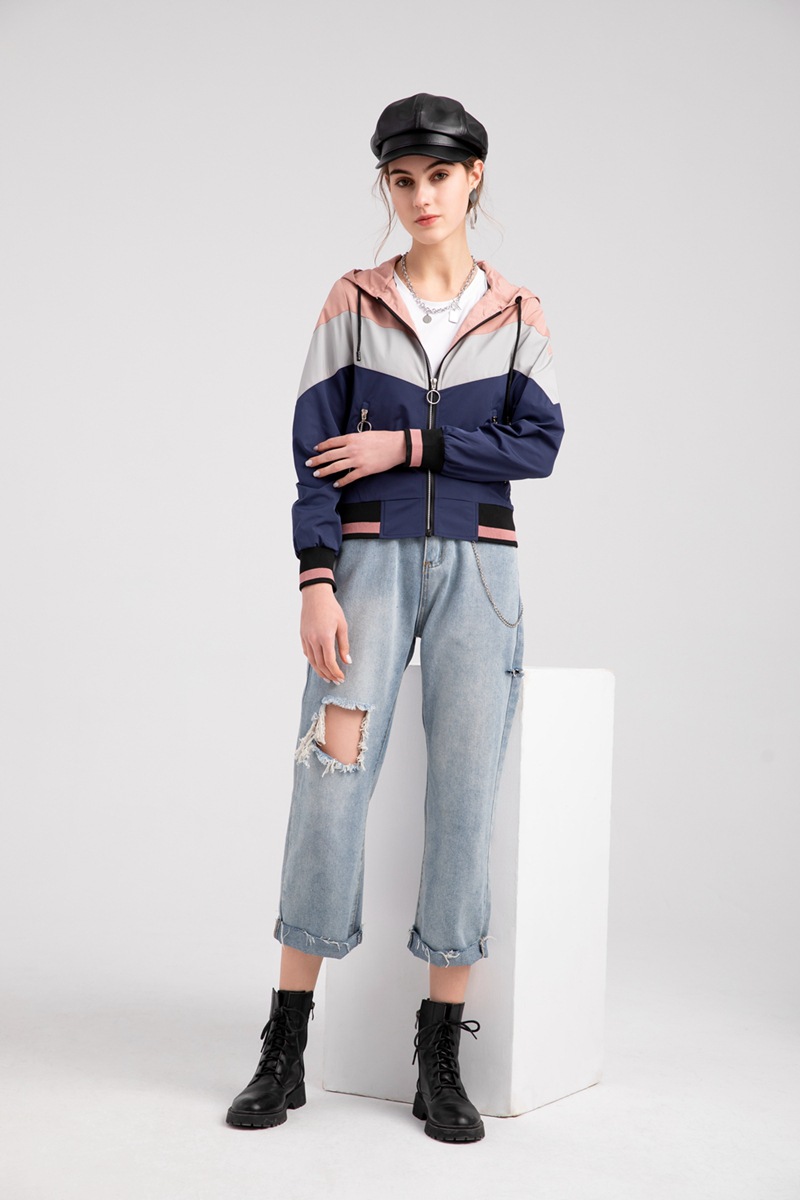 Women's Thin Windbreaker Women's Spring and Autumn Hooded Jacket Women's Outdoor Raincoat Color Matching Pull Rope Jacket_voghion.com