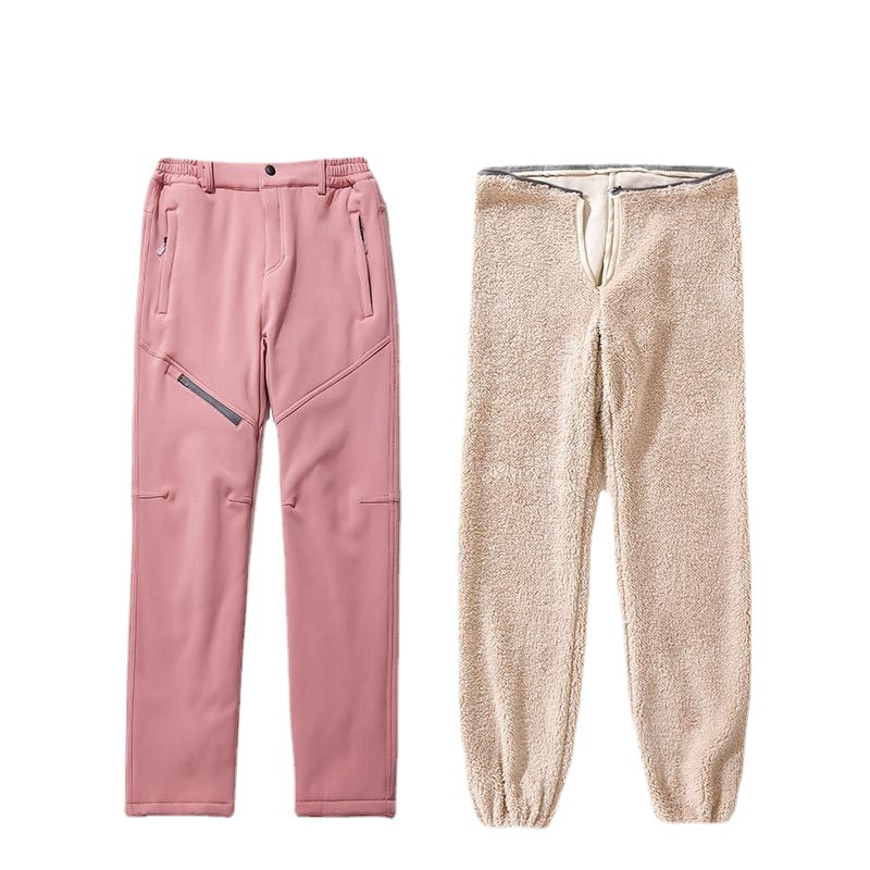 Men's Fall/Winter Rush Pants Women's Double-Layer Detachable Fleece-Lined Thickened Fleece Soft Shell Fleece Ski Pants