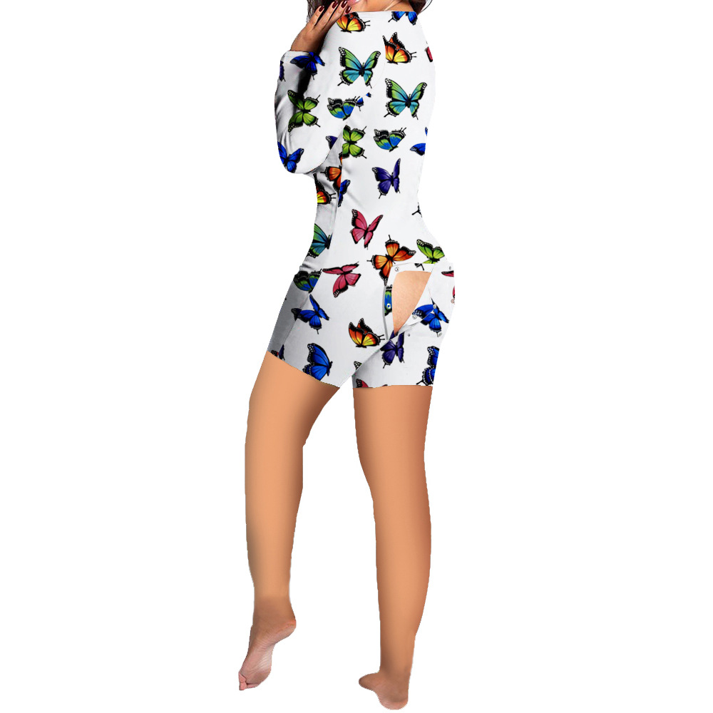 D9471 Amazon Hot Cross-border European and American Women's Sexy Pattern Printed Shorts Home Ass Jumpsuit