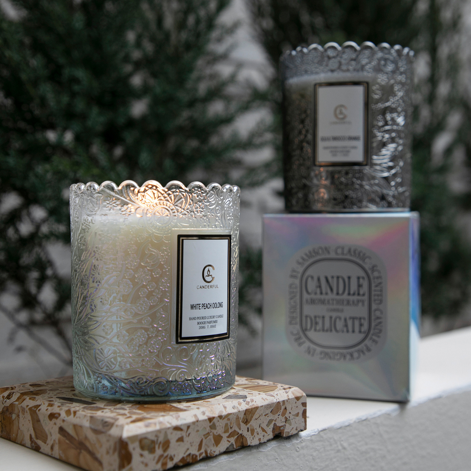 Aromatherapy candle cup embossed glass ins wind plant smokeless fragrance candle wholesale Valentine's Day gift