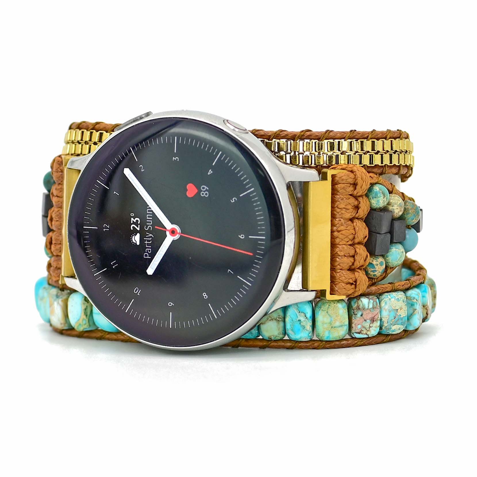 Amazon popular big turquoise beads Samsung watch strap bohemian natural stone Samsung watch strap