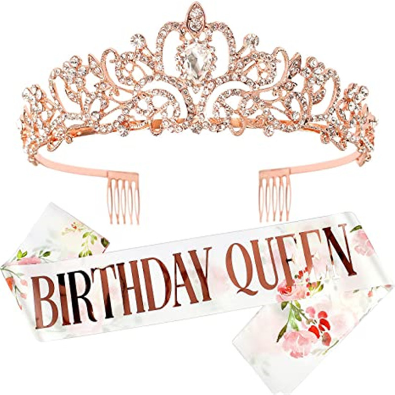 European and American fashion gold pink belt birthday girl birthday belt Crown suit Crystal headdress hair accessories wholesale
