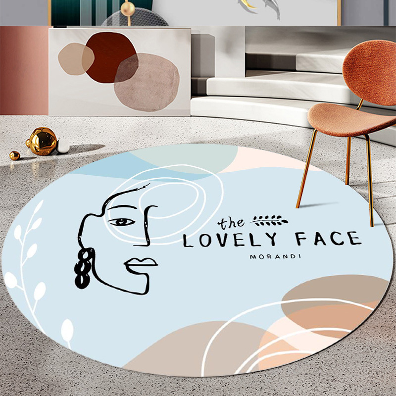 Small fresh living room sofa round mat Nordic light luxury bedroom carpet 3d printing basket mat round bed mat_voghion.com