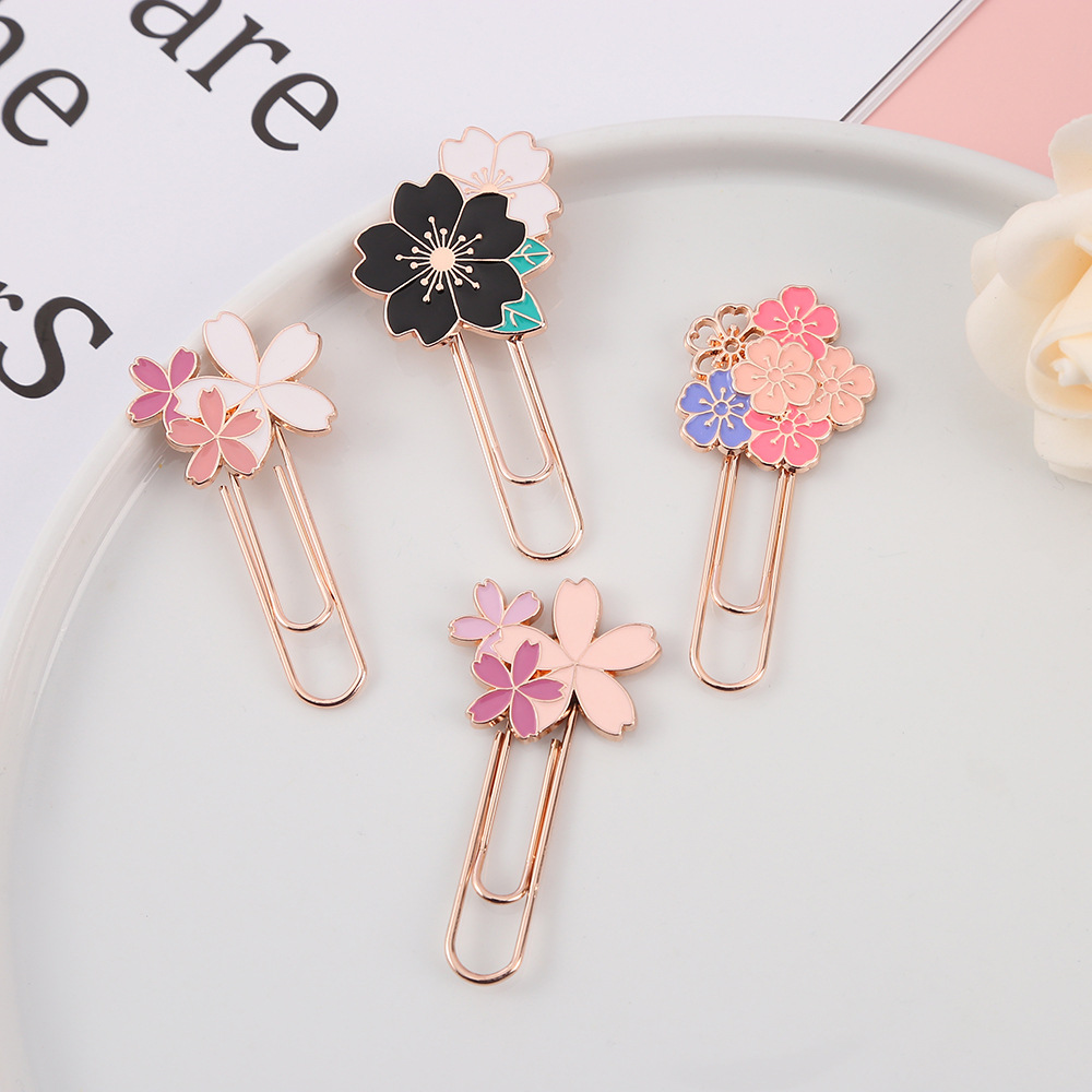 Cute creative beautiful cherry tree bookmark exquisite metal paper clip folder children learning stationery wholesale