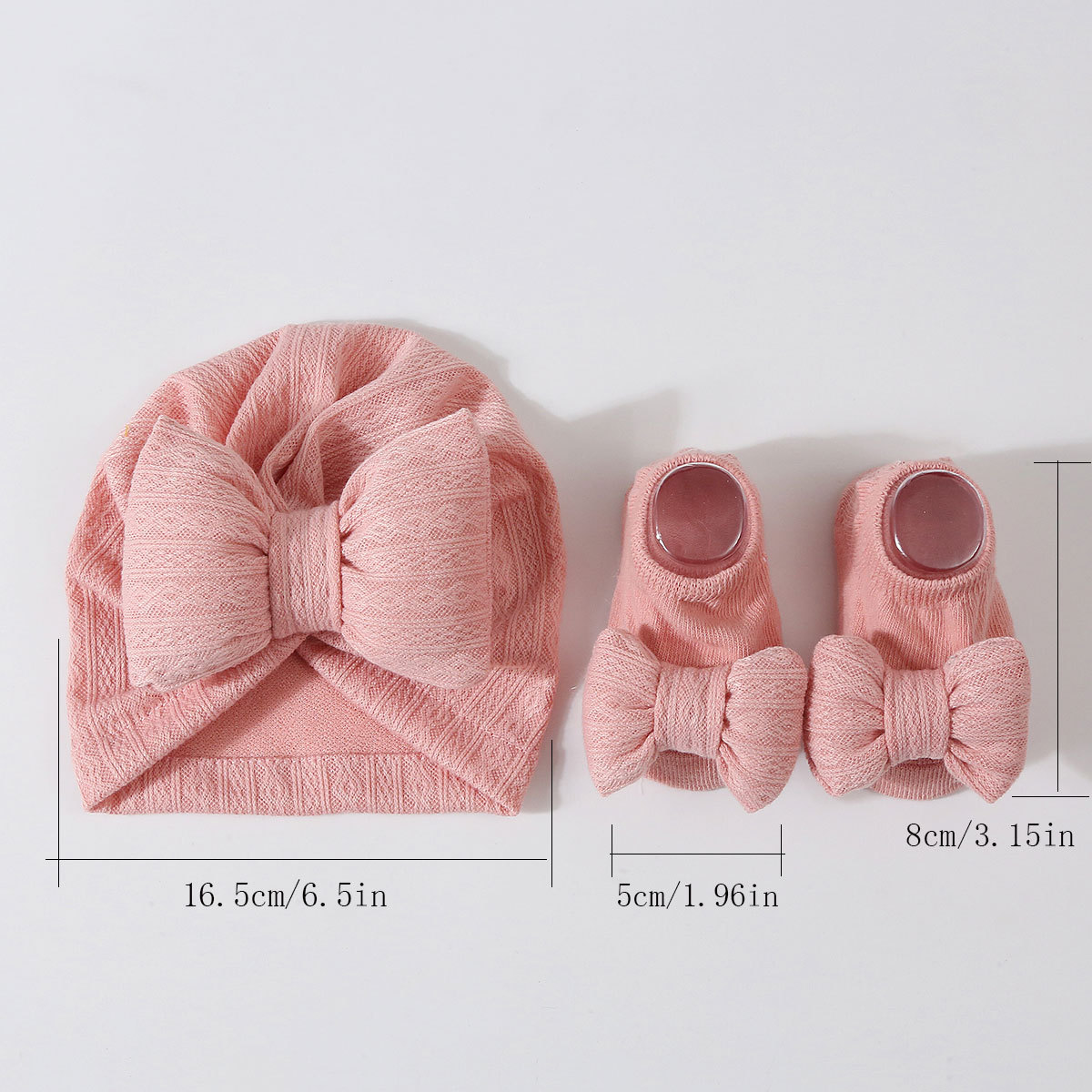 2024 newborn knitted cotton-filled big bow + knitted socks suit baby hat headscarf hat