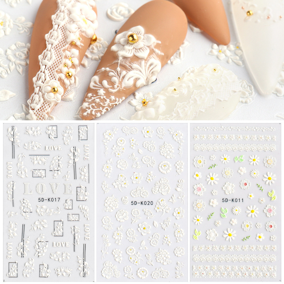 Internet Celebrity Light Luxury 5D Embossed Bump Stereo Nail Art Decal Fashion Piece Butterfly Flower Nail Sticker Jewelry