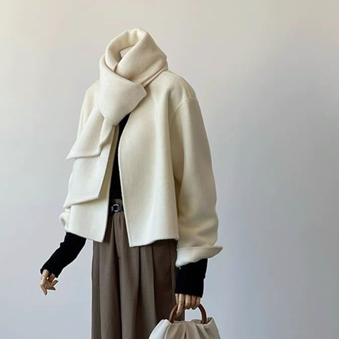 23 autumn and winter New scarf collar short double-sided cashmere coat women's small round neck Weibo wool coat_voghion.com