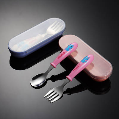 Erne 304 Stainless Steel Children's Fork Spoon Portable Tableware Blue Cat Cute Baby Pattern Small Size Gift Western Food