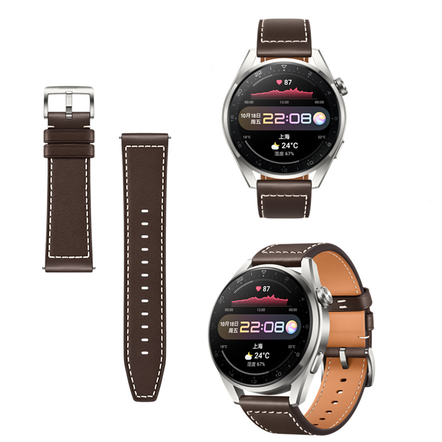 Suitable for Huawei Watch GT3 Pro genuine leather strap smart bracelet wrist strap square tail unisex in stock