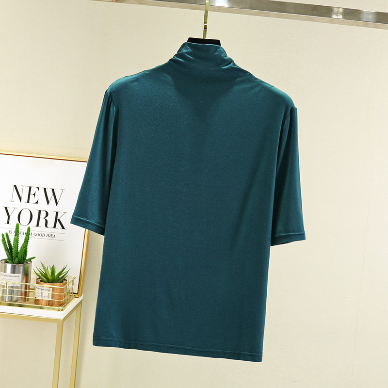Spring and Autumn Modal Half-high Collar Interior Western Style Half-sleeve T-shirt Women's Summer All-match White Top Mask Base Shirt