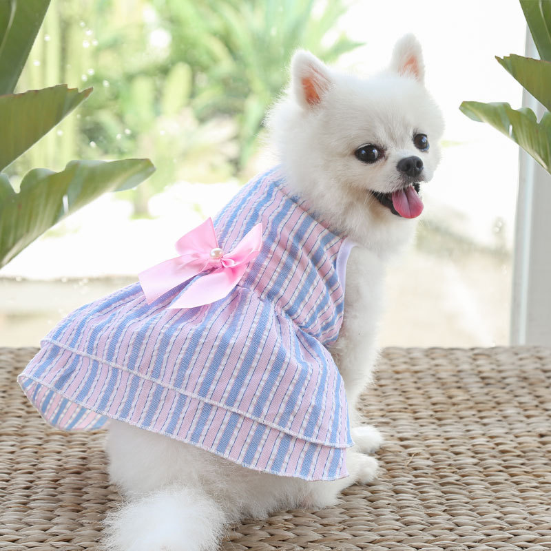 チェック柄犬ドレス弓春夏秋の新ストライプペット猫服ビションフリーゼ|undefined