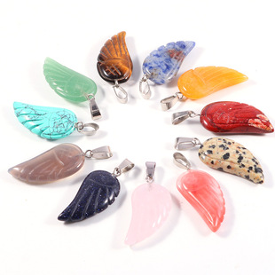 Cross-Border special for 30*15mm angel wings crystal carving pendant amethyst semi-precious stone carving crafts jewelry