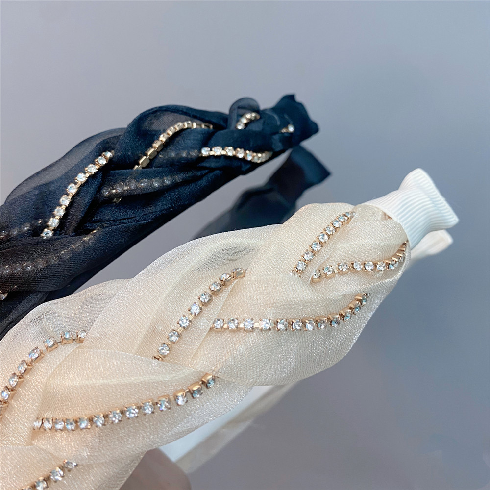 B083 Internet celebrity chain twist headband flannel inner organza braid headband Chanel style TikTok ins hair accessories