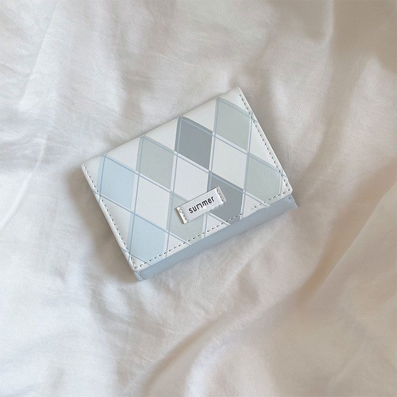 Sea salt blue plaid wallet fresh simple ins style Korean multi-functional student wallet change card bag integrated bag