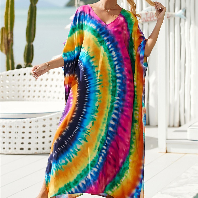 Wholesale European and American rayon printed beach blouse robe vacation sun protection blouse bikini blouse cross-border hot