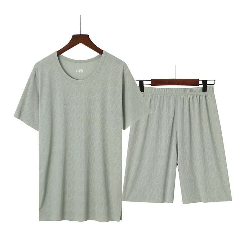 Summer Men and Women Couple Ice Sense Home Clothes Suit Seamless Short Sleeve Short Pants Silk Pajamas Outer Wear Thin Wholesale