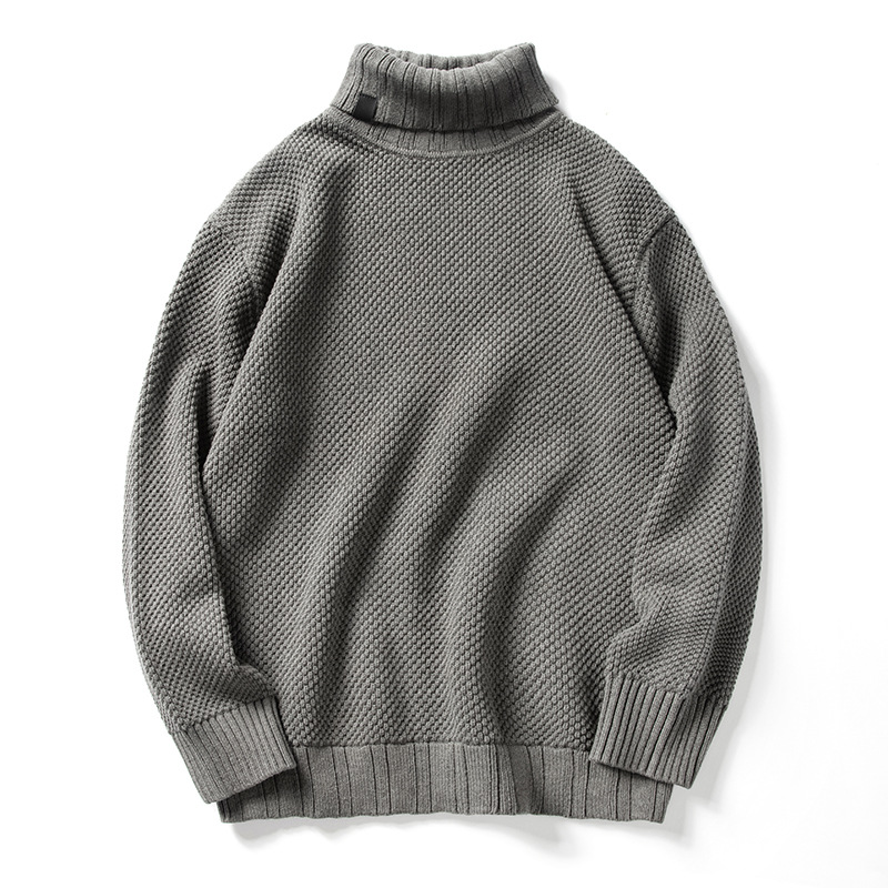 High Neck Loose Heavy American Casual Retro Solid Color Pullover Men's Textured Knitted Sweater XJ605