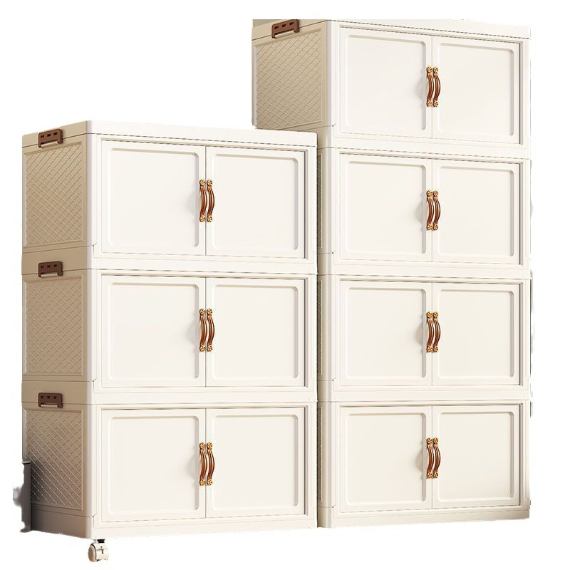 Storage Box double door storage cabinet foldable plastic wardrobe cream style clothes storage box home bedroom locker