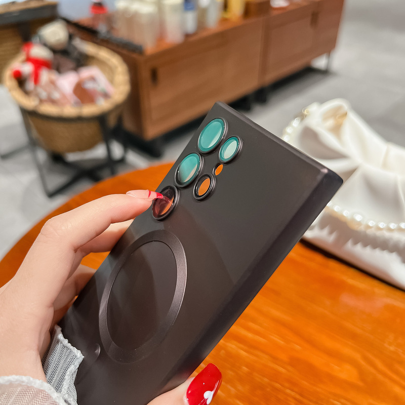 サムスンS24ultra液体金属塗料磁気吸引ソフトケース携帯ケースS23レンズフィルム転倒防止保護カバーを適用|undefined