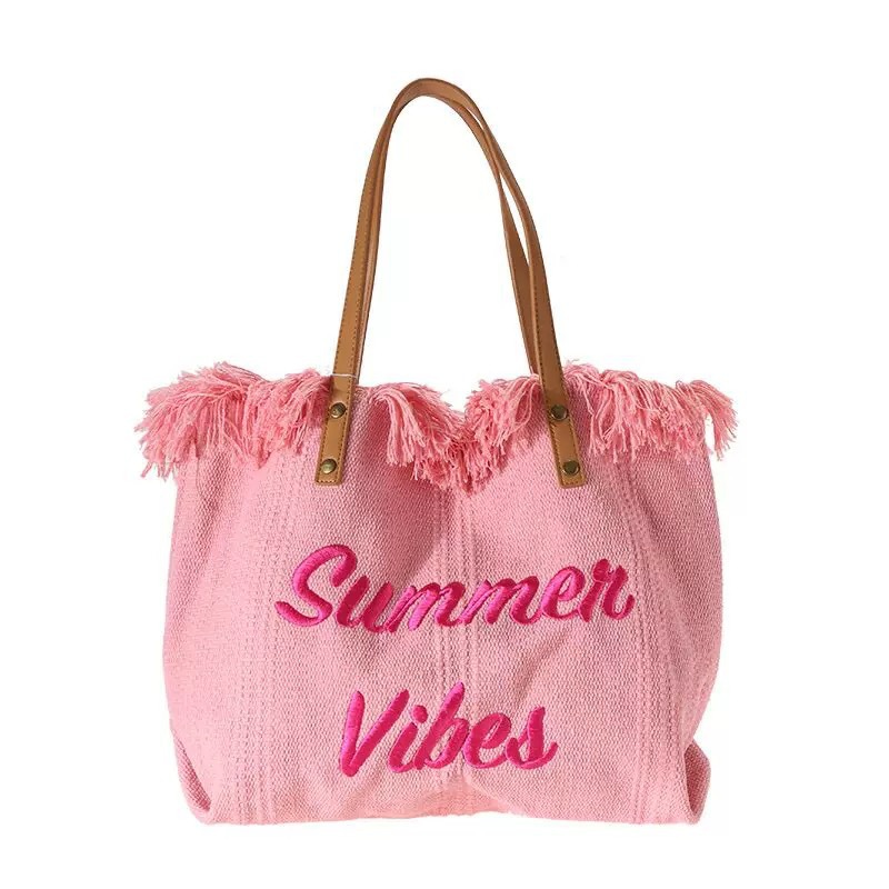 Bag Large Capacity Canvas Bag Embroidered Letters Tote Bag Handbag Women's Bag Woven Beach Bag Shoulder Bag Bags