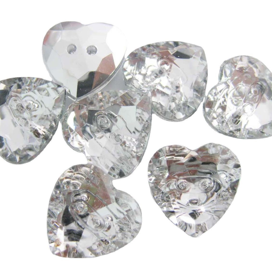 Imitation Acrylic Plastic Diamond Buckle Two-eye Color Silver Bottom Heart-shaped Transparent Button Clothing Home Textile Decoration