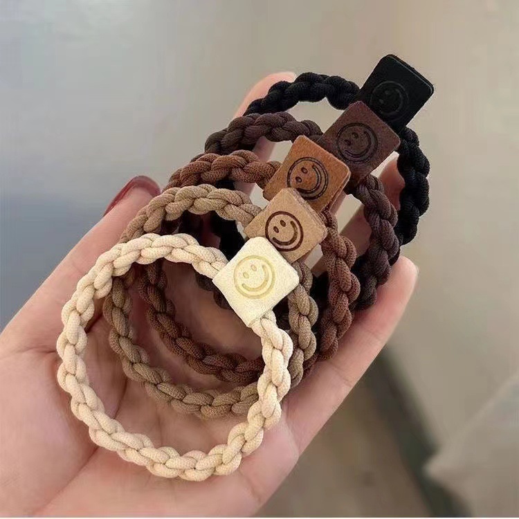 Korean Style Simple Smiley Face High Elastic Head Rope Women's Ball Head Rubber Band Hair Band Milk Curry Color Thick Hair Rope Headwear