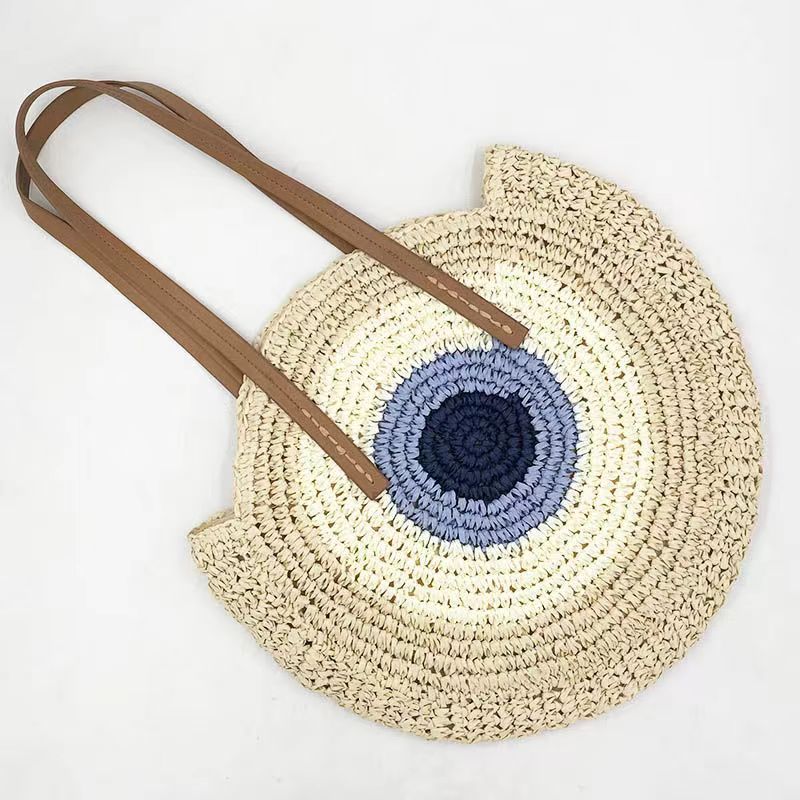 New Vintage Mori Style Round Crochet Straw Bag Women's Summer Bag All-match Beach Travel Holiday Leisure Bag