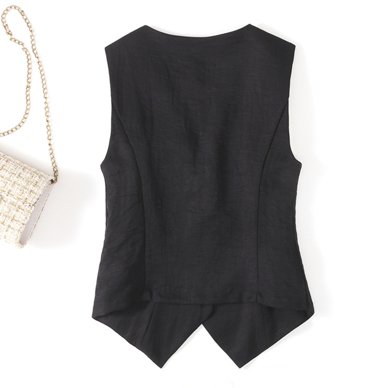 Linen Vest Thin Women's Vest Summer New High-end Slim-fit Short Sleeveless Suit V-neck Waistcoat Vest