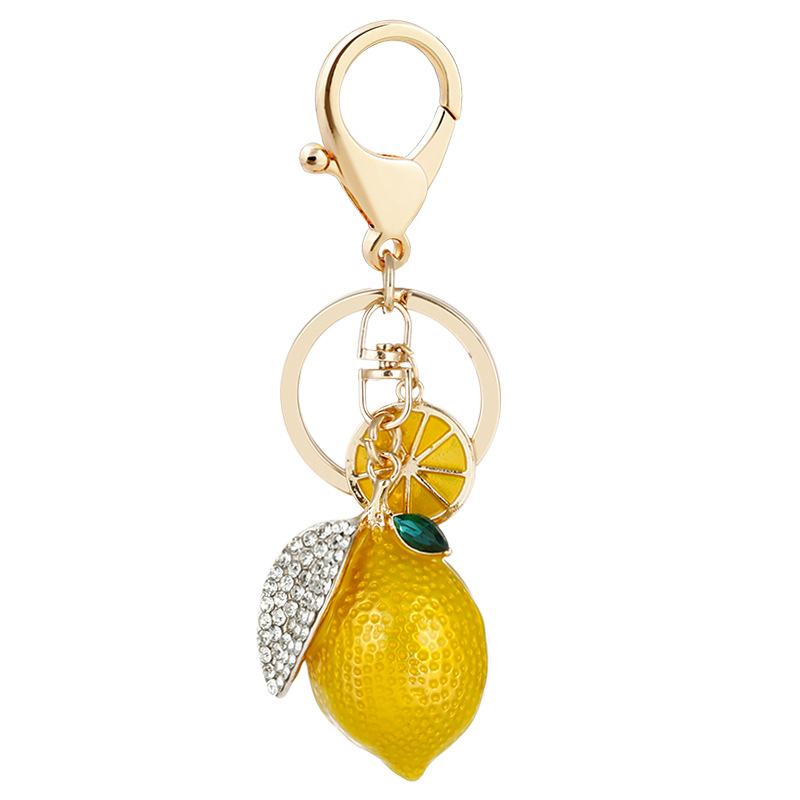 Creative simulation fruit cute rhinestone small lemon car key chain Women's bag pendant key chain cartoon gift