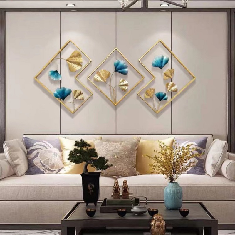 Modern Simple Iron Metal Wall Hanging Painting Three-dimensional Triple Combination Wall Hanging Cross-border Hot-selling Decorations Ginkgo Leaf