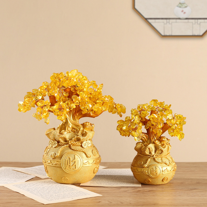 Gold Fortune tree money tree lucky bag money tree decoration living room entrance wine cabinet home decoration resin crafts