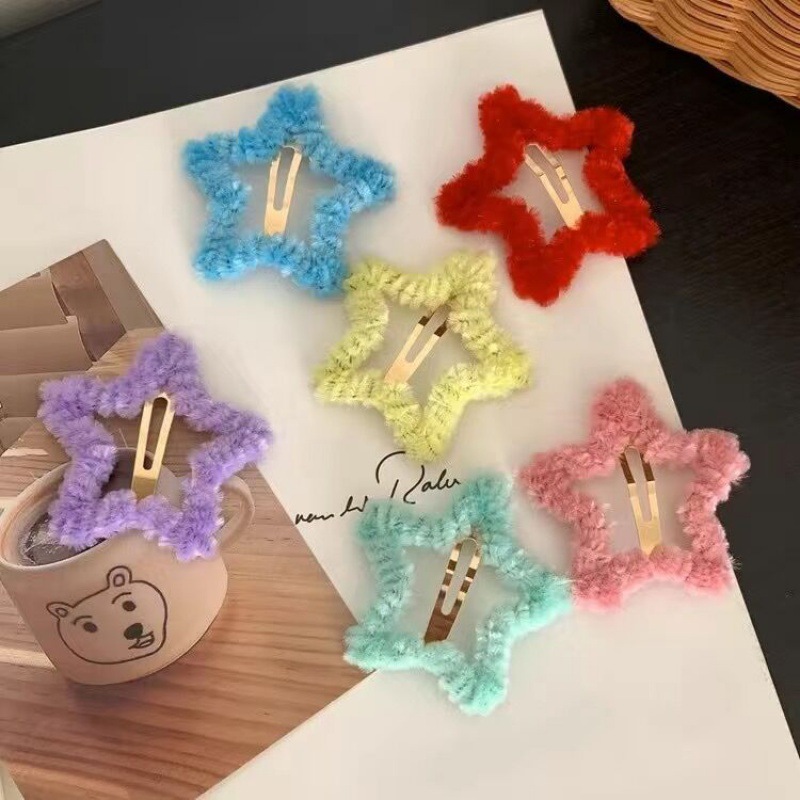 Large Plush hairpin star hairpin girl dopamine all-match BB clip broken hair bangs clip side hairpin hair accessories