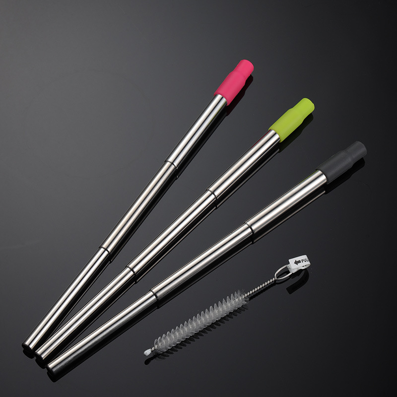 En 304 Telescopic Straw suit with Silicone Mouth Storage Box Portable Beverage Milk Tea Straw Repeatable Gift