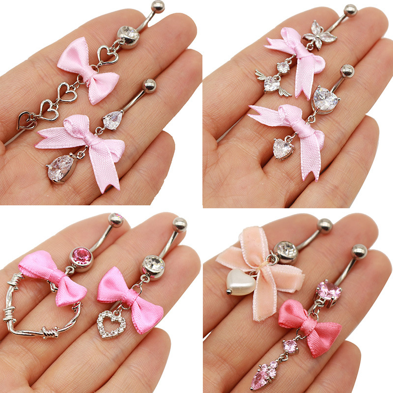 Gaibei European and American cross-border beautiful bow navel ring heart-shaped navel ring ins Japanese and Korean navel nail navel ring piercing products