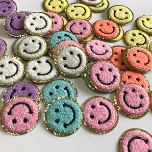 5cm Smiley Towel Embroidered Embroidered Cloth Sticker Golden Onion Powder Gretel Double-sided Adhesive Hot Melt Adhesive Garment Accessories