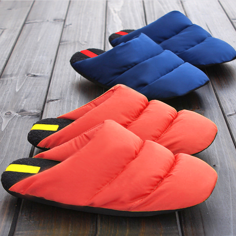 Down Cotton Shoes Women's Autumn and Winter Quiet Soft Bottom Home and Household Couple's Wooden Floor Silent Warm Slippers for Men