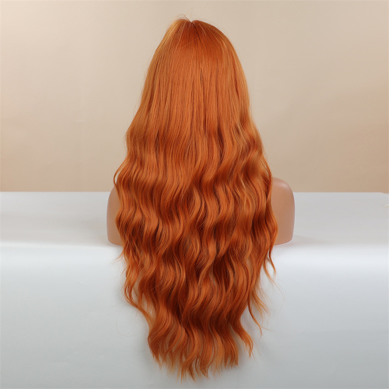 Tiktok Foreign Trade Big Wave Wig Women's Orange Air Bangs Long Curly Hair Face Repair Chemical Fiber Headgear Primary Source