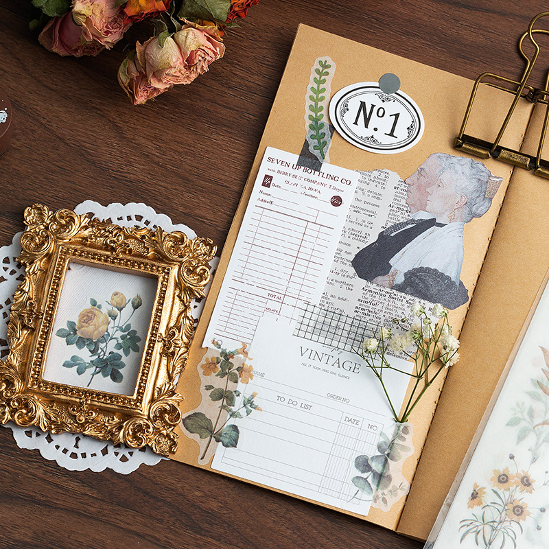 ins fresh 3 pieces into flat stickers golden flower language DIY album and paper stickers Journal plant flower stickers