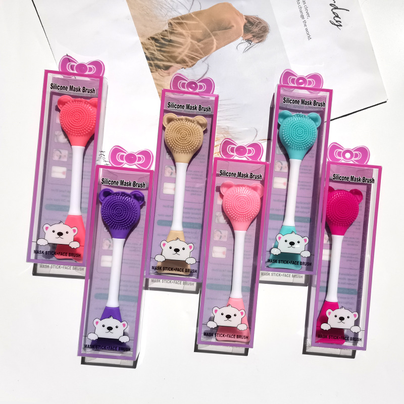 Boxed Bear-Shaped Double-Head Mask Brush TPE Multifunctional Face Cleansing Brush DIY Tuning Stick Beauty Makeup Tool Brush