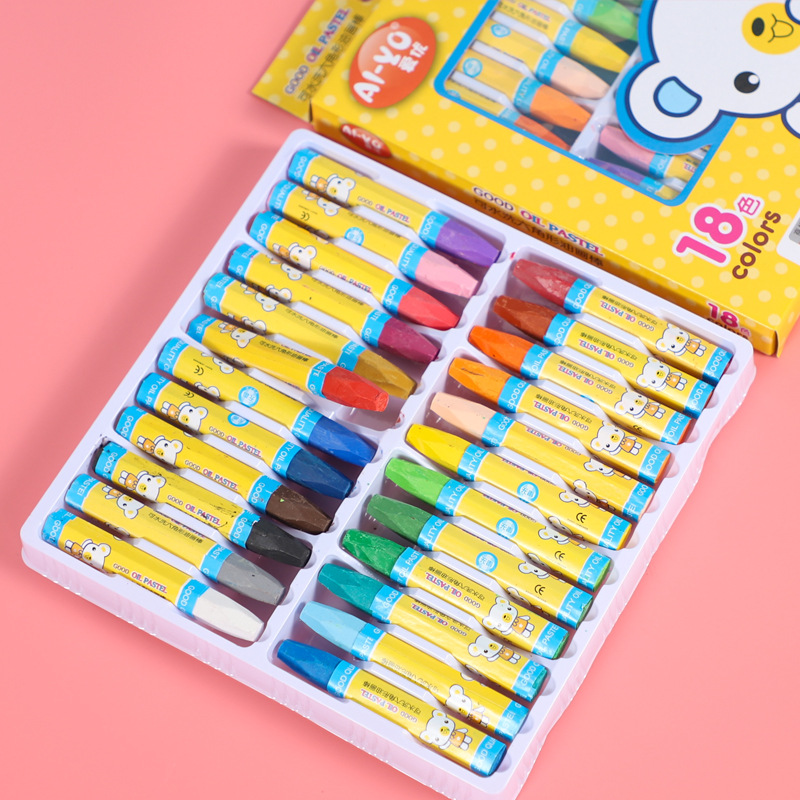 Cartoon color 12 color oil painting stick six angle painting brush graffiti crayon oil chalk children's art supplies stationery