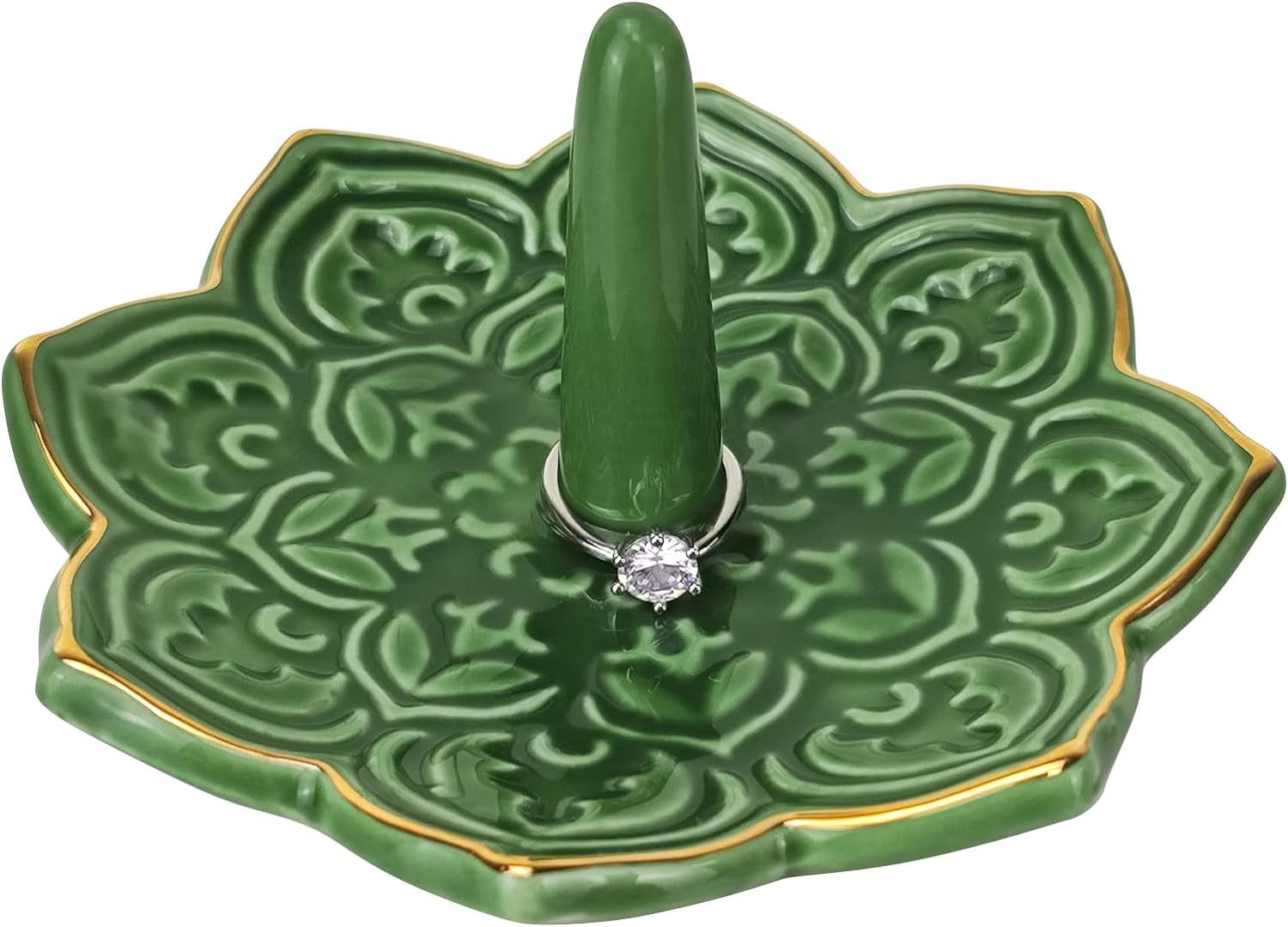 Cross-border Blue Gold painting lotus Mantuo plate ceramic ring jewelry plate desktop jewelry storage plate decoration printing